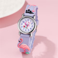 Miniatyrbilde 2 av 4: Barneklokke (lilla, flamingo), vanntett armbåndsur for barn med kvartsurverk, 3D-tegneseriefigur, digital barneklokke for jenter og gutter fra 3 til 11 år