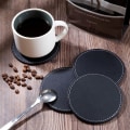 Miniatyrbillede 2 af 5: Runde coasters blå pu læder TABLE MAT coasters med kaffe, t