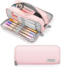 (pink) Skolepennal Etui Stor Kapacitet Blyant Etui med 3 Rum
