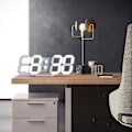Miniatyrbillede 2 af 5: Hvid 3D LED Digital Væg Ur Stort Lysende Alarm Ur Støj