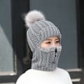 Miniatyrbild 2 av 5: 1 topp ull stickad hatt skidhatt set vindtät vinter utomhus gray
