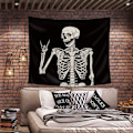 Miniatyrbillede 3 af 5: Kranietæppe Vægophæng 51Hx59W Tommer Sjovt Sort og Hvidt Skelet Tema Hjemmeindretning til Mænd Kvinder Gotisk Hippie Halloween Boheme Terror Rock and Roll Soveværelse Stue Sovesal