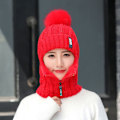Miniatyrbild 3 av 4: 1 topp ull stickad hatt skidhatt set vindtät vinter utomhus red
