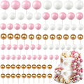 Pikkukuva 1 / 5: (Valkoinen + Kulta + Vaaleanpunainen) Pallon päällinen, 108 minikakkukoristetta, kakun koristelupallot, DIY-kakkukoriste jälkiruokakakun koristeluun, hääkoristelu