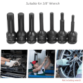 Miniatyrbillede 3 af 5: 3/8 tommer drev slagdåsesæt 7 stk. metriske størrelser (5mm 6mm 7mm 8mm 10mm 12mm 14mm) XZN Triple Square Spline Bit Cr-Mo stål drevnøglesæt