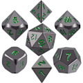 Pikkukuva 1 / 5: Metallipolyhedraalinen 7-noppasarja, kiiltävä musta maalattu ja tummanvihreät numerot Sinkkiseosnopat metallilla, roolipelien noppasetti Dungeons and Dragons RPG-noppapeleihin