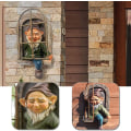 Miniatyrbillede 4 af 5: Mini Resin Have Statue Nisse Ud Af Døren Træ Hugger Have