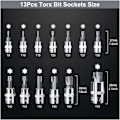 Miniatyrbilde 2 av 5: Torx hann-sokkel 1/2'', 1/4'', 3/8'', T8-T70 13 deler
