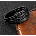 Miniatyrbillede 3 af 5: Sort læderarmbånd til mænd, flettet ægte læder bred wr