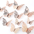 Miniatyrbillede 1 af 5: Rose Gold 72stk 3d Butterfly Stickers 3 Størrelser Wall Decals Soveværelse