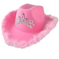 Miniatyrbilde 2 av 5: Cowboy Hat Rosa Western Cowboy Hat Fjær Ensfarget Filt