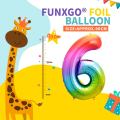 Miniatyrbillede 2 af 5: Farverige balloner til 6-års fødselsdag - Stort ballonnummer 6 Nummer 6