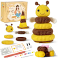 Miniatyrbillede 1 af 5: Hæklekit med bi til begyndere, 1 bi-design, hæklestartsæt med trin-for-trin video-tutorials, garn, nåle, instruktioner