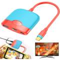 Miniatyrbild 1 av 5: (Blå + Röd) Dock för Nintendo Switch OLED, USB Typ C till HDMI Adapter med 4K HDMI, Switch 3-i-1 USB-C Hub USB 3.0 Typ C Port 100W PD Snabbladdning för Nintendo Switch/Switch OLED