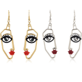 Miniatyrbillede 3 af 3: Kvinde Ansigt Statement Dangle Drop Øreringe Guld