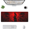 Miniatyrbillede 2 af 5: Japansk Samurai Cool Anime Rød og Sort Drage Musemåtte 31,5 x 11,8 Tommer Udvidet Skrivebordsmatte, Skridsikker Gummibund Syet