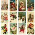 Miniatyrbild 1 av 5: 12 st Retro Julserie Postkort God Jul Hälsningskort Fe Kvinna Älg Gammal Man