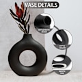 Miniatyrbillede 5 af 5: Sort Keramisk Vase Nordisk Cirkulær Mat Hul Donut Blomst