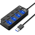 Miniatyrbillede 1 af 5: USB 3.0 Hub med separat afbryder og LED-lys, 4-port USB Hub