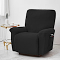 Miniatyrbild 2 av 5: Stretch Recliner Fåtöljöverdrag, 4-Delar Mjuk Soffaöverdrag med Fickor (Svart)