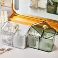 Miniatyrbillede 5 af 5: (Grøn) Vatpindskasse med låg, Vatpindeopbevaringsboks til badeværelse, soveværelse, makeup-organisator til vatrondeller