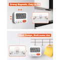 Miniatyrbillede 4 af 5: Multifunktionel digital køkkentimer med urfunktion, hurtig indstilling, 3 lydstyrkeniveauer, magnetisk backup, foldbart stativ
