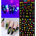 Miniatyrbilde 1 av 5: 12 Halloween Negleklistremer Fluorescerende Morsomme Skjelett Små