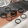 Miniatyrbillede 3 af 5: Sæt med sorte kno-ringe til kvinder - Piger slangekæde stablet ring V