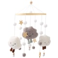 Miniatyrbillede 1 af 5: Baby Chime med filtbolde skyer stjerner babymobil træmobil B