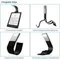 Miniatyrbillede 3 af 5: (Sort) LED-lys USB-læselampe, 3-farvet læselampe til læsning i sengen med øjenbeskyttelse Clip LED-læserlampe Natlygte Læselampe til læsning i sengen