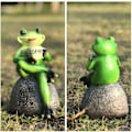 Miniatyrbillede 3 af 5: Frø Statue til Haven, Drikker Kaffe Grøn Frø Figur til