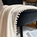 Miniatyrbillede 5 af 5: Flannel tæppe med pompom lur tæppe hyggelig seng tæppe blød