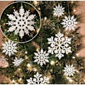 Miniatyrbillede 2 af 5: 36 stk. Hvide snefnug julepynt i plastik med glitter