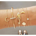 Miniatyrbilde 1 av 5: Boho sett med 5 gullbelagte åpne bladmåne armbånd for kvinner