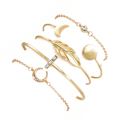 Miniatyrbilde 4 av 5: Boho sett med 5 gullbelagte åpne bladmåne armbånd for kvinner