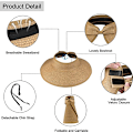 Miniatyrbilde 3 av 5: Visor Halm Strand Solhatt Bred Bremm for Kvinner UPF 50+ Sommer