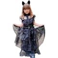 Miniatyrbillede 3 af 5: Wednesday Kostume Børn Sort Gotisk Cosplay Udklædning Sort Mesh Flare Kjole til Halloween Cosplay Fest-130