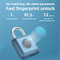 Miniatyrbillede 2 af 5: (Blå) Fingeraftrykspadlock Mini Smart Padlock Nøglefri USB-opladning