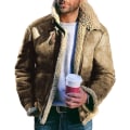 Miniatyrbild 1 av 2: Vinterjacka i fårskinn och läder för män, tjock parkas med ullkrage khaki 3xl