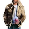 Miniatyrbild 1 av 2: Vinterjacka i fårskinn och läder för män, tjock parkas med ullkrage khaki m