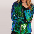 Miniatyrbild 3 av 4: Sequin Flash Långärmad Dragkedja Pilotjacka Cosplay Prestanda Kostym black M
