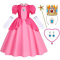 Miniatyrbild 1 av 5: Prinsessan Peach-kostym för flickor - Rosa Halloween-festklänning med tillbehör 4-5 Years