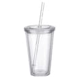 Dubbelskikts Plastmugg Med Lock Och Sugrör, Isolerad Kaffekopp, 500ml, Transparent