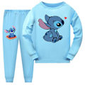 Miniatyrbild 1 av 2: Barn Stitch Pyjamas Outfit Pojkar Flickor Långärmad Tröja Byxor Nattkläder Light Blue 9-10 Years