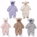 Miniatyrbild 1 av 5: Nyfödda Bebis-Rompers Höst Vinter Varma Fleece Bebis Pojkar Kostym Rosa 9-12M