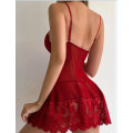 Miniatyrbild 2 av 5: Damslipklänning Nattklänning Miniklänning Sexig Mysig Mesh Backless Soli red M