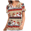 Miniatyrbild 2 av 3: Jul Kvinnor Omvårdnad Uniform Scrub Kortärmad T-shirt Xmas Blus S Brown