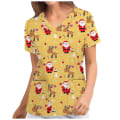 Miniatyrbild 2 av 3: Jul Kvinnor Omvårdnad Uniform Scrub Kortärmad T-shirt Xmas Blus 2XL Yellow