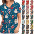 Miniatyrbild 1 av 3: Jul Kvinnor Omvårdnad Uniform Scrub Kortärmad T-shirt Xmas Blus 2XL Dark Red