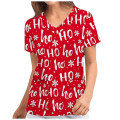 Miniatyrbild 2 av 3: Jul Kvinnor Omvårdnad Uniform Scrub Kortärmad T-shirt Xmas Blus XL Red
